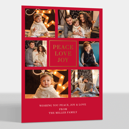 Peace Love Joy Gold Foil Holiday Photo Cards